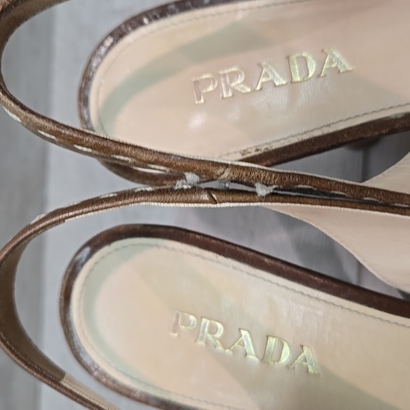 Prada Women Vintage Y2K Brown Peep-Toe Slingback Heels Shoes Sz 40/10 - Picture 4 of 13